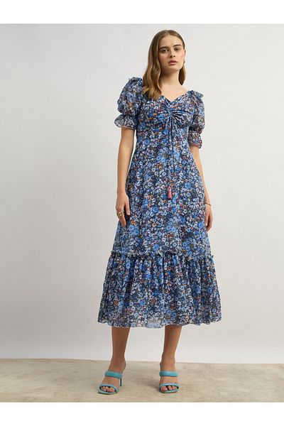 Styli Printed Ruffle Hem A-Line Maxi Dress