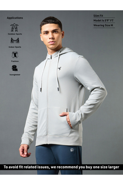Technosport By Styli Solid Long Sleeve Hoodie with Zip Closure