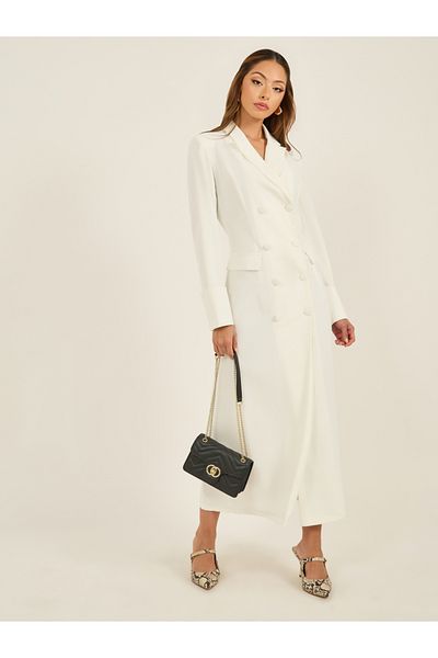 Styli Solid Notch Label Neck Blazer Maxi Dress