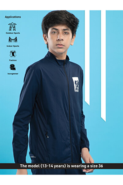 Technosport By Styli Graphic Print High Neck Jacket with Zipper Detail