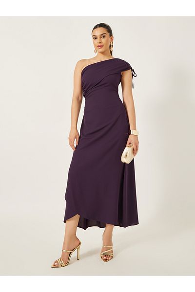 Styli Solid One Shoulder Neck A-Line Maxi Dress
