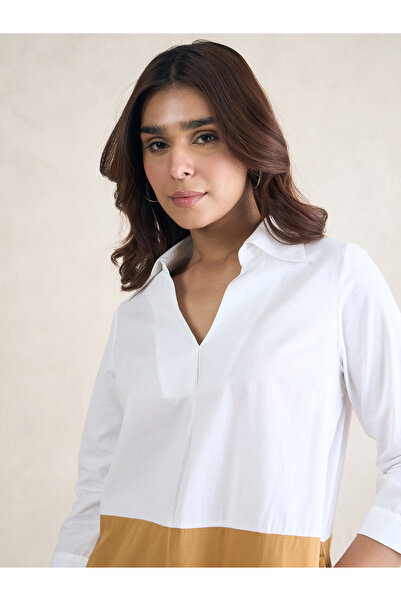 Femmella By Styli Color Block V Neck Knee Length Dress