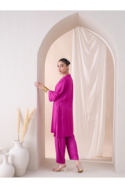 Femmella By Styli Self Design Roll-Up Sleeves Tunic and Pants Co-Ords