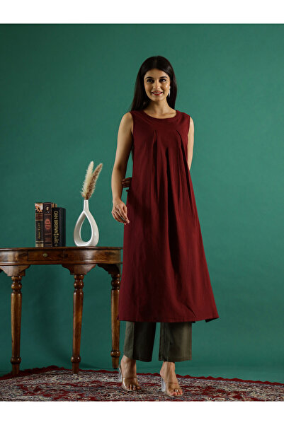 Sanskrutihomes By Styli Round Neck Cotton A-Line Kurta with Trousers Set
