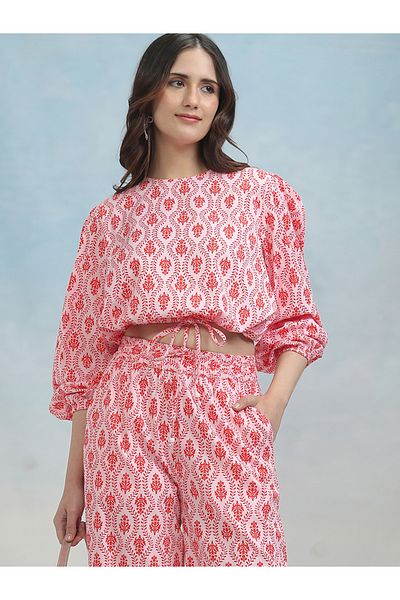 Tokyo Talkies By Styli Printed Round Neck Crop Top and High Rise Trouser Co-Ords