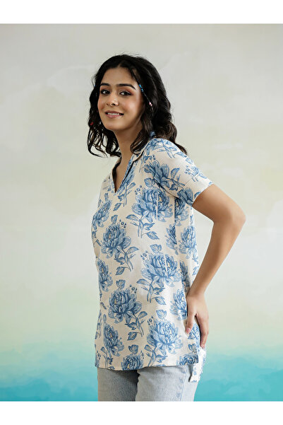 Sanskrutihomes By Styli All-Over Floral Print V-Neck Cotton Top