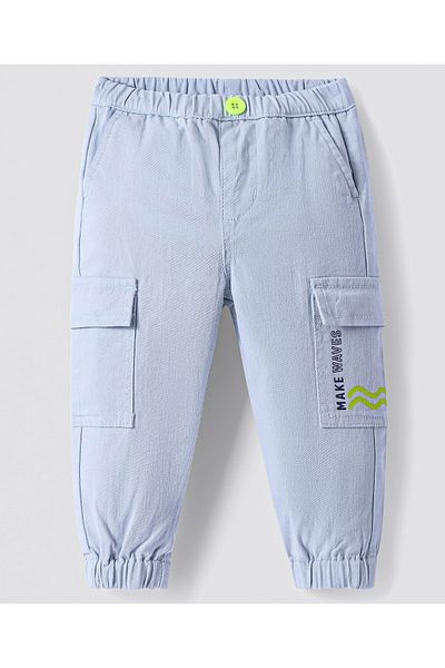 Bonfino Bonfino Joggers With Text Print & Cargo Pockets - Light Blue
