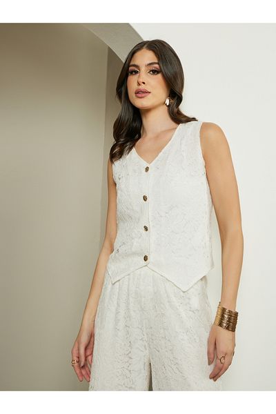 Styli Textured Button Down Lace Vest
