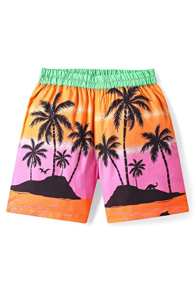 Primo Gino Primo Gino Rayon Woven Half Sleeves Shirt & Shorts Co-Ord Set With Tree Print - Orange