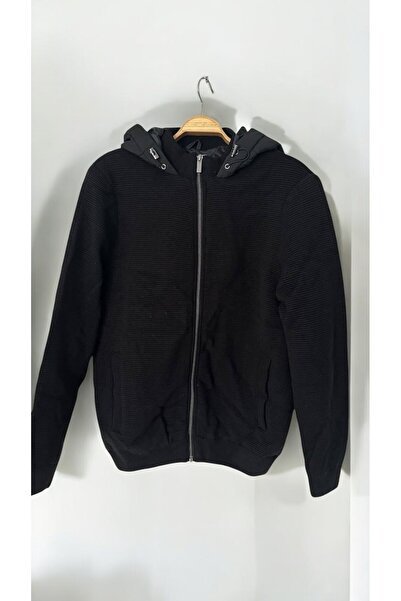 imoop design Erkek Triko Kombinli Garni Kapitone Kapüşonlu Mont