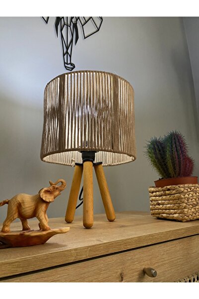 Genel Markalar El Yapımı Ahşap Tripod Ayaklı Rustik Abajur / İplerle / Hasır / Bohem / Lambader / Avize