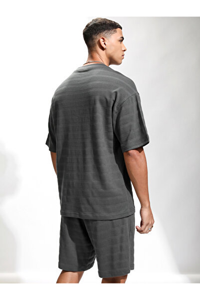 Highlander By Styli Self Design Round Neck T-Shirt and Shorts