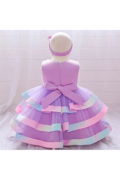 Mark & Mia Mark & Mia Bow Detailing Tiered Floral Party Dress with Headband - Purple