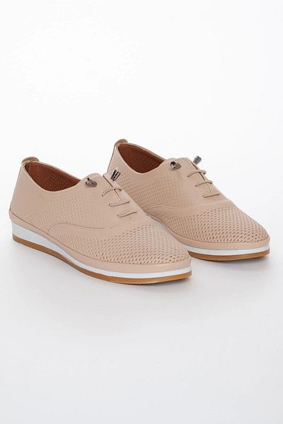 GULT Leather Women's Casual Shoes Lace-Up Nude Laser Embroidered