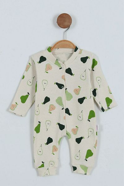 BEREKET BABY 100% Cotton Twill, Baby Pear Printed Booties Jumpsuit (0-9 Months)