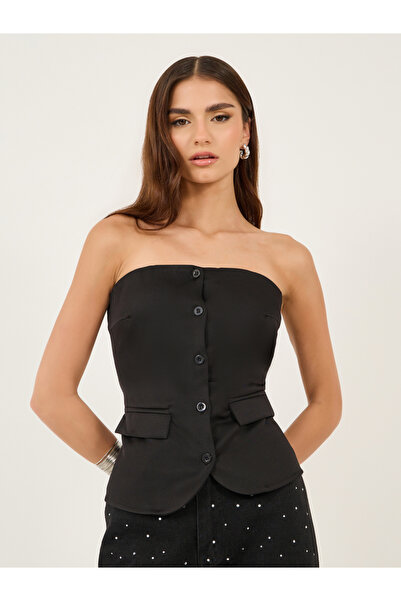 Styli سترة سادة بفتحة رقبة على شكل شريط مع تفاصيل جيوب