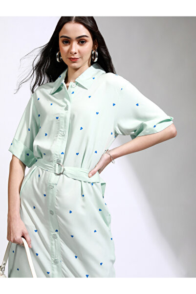 Tokyo Talkies By Styli All-Over Heart Print Collared Shirt Midi Dress