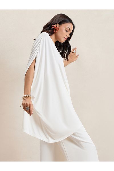 Femmella By Styli Oversized Round Neck Asymmetrical Hem Top
