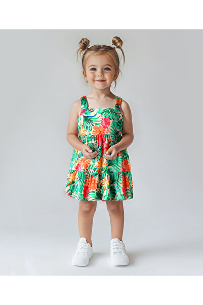 Bonfino Bonfino Rayon Woven Sleeveless Frock With Tropical Print - Green