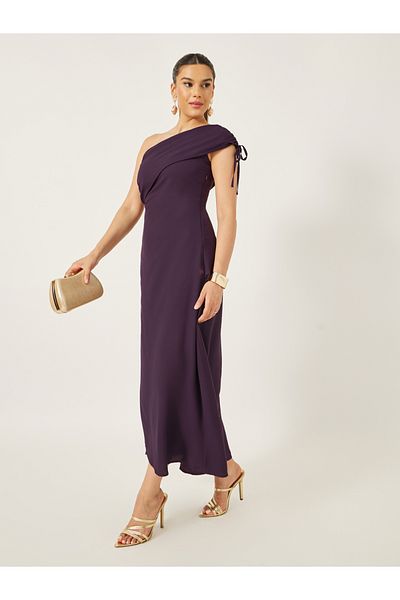 Styli Solid One Shoulder Neck A-Line Maxi Dress