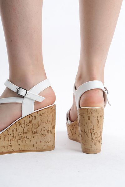 Limeo High Wooden Look Sole Skin Buckle Summer Women's Wedge Sole Sandals Shoes