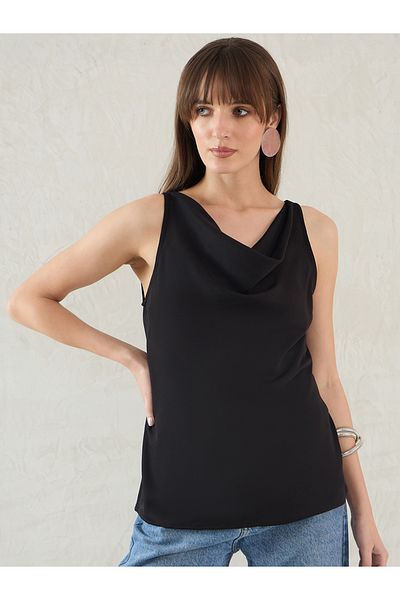 Femmella By Styli Solid Cowl Neck Sleeveless Satin Top