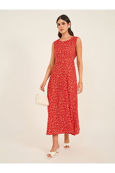 Styli Floral Print Sleeveless A-Line Maxi Dress