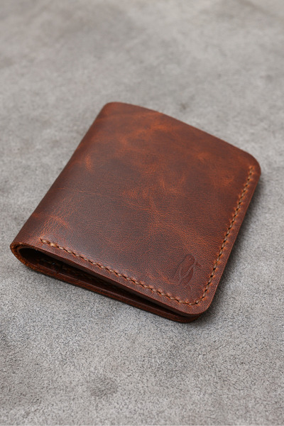 FocusDeri محفظة رجالية كلاسيكية باللون البني مصنوعة يدويًا