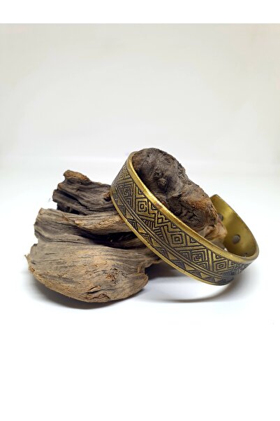 mama india alaçatı Magnetic Gold Yellow Ethnic Design Brass Handcuff Bracelet...