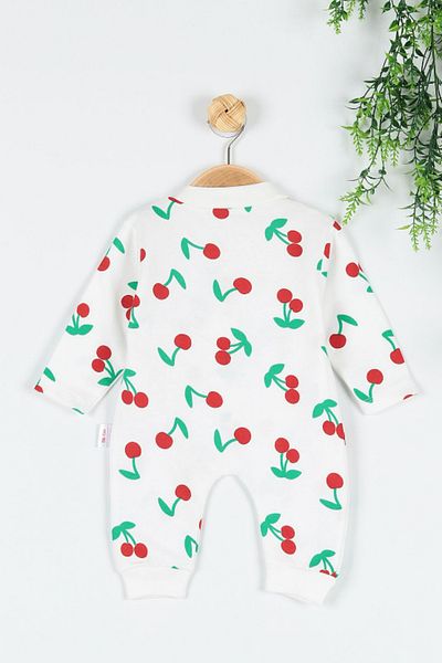 BEREKET BABY 100% Cotton |   Ribbed Fabric |   Baby Cherry Printed Booties Jumpsuit 0-9Ay
