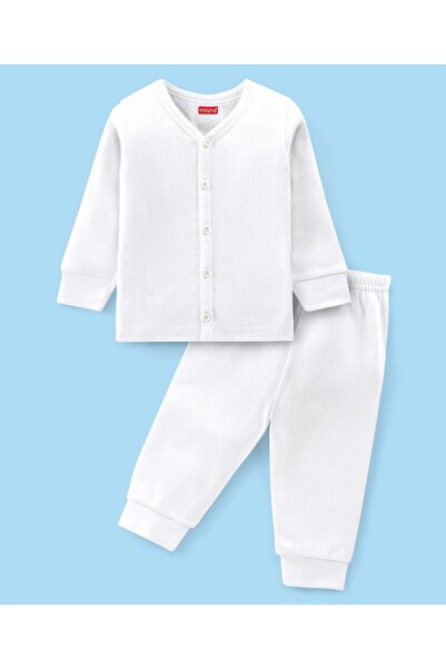 Babyhug Babyhug Full Sleeves Solid Thermal Vest & Pant Set - Off White
