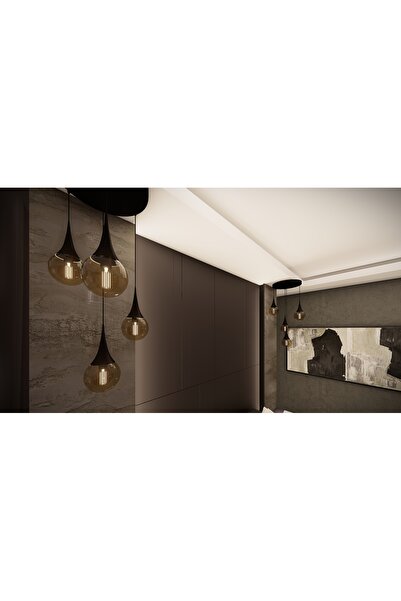 avizade LİORA Modern Siyah Metal Avize - Bal Cam, 4'lü Sarkıt, E27 Duy, Dekoratif Aydınlatma