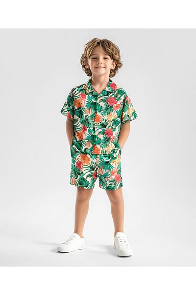 Primo Gino Primo Gino Oversized Tropical Printed Shirt and Short Set - Green