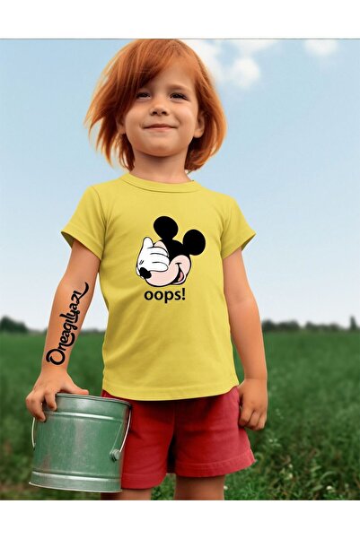 oneagılyazı Mick Mause Printed Girl's Oversize T-Shirt