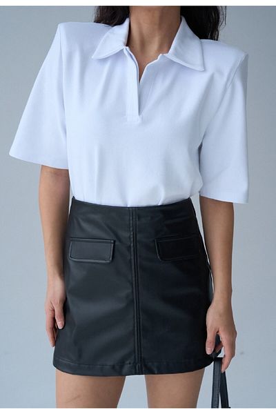 Souls Fruit Women's Buttonless Polo Neck Padded White Tshirt