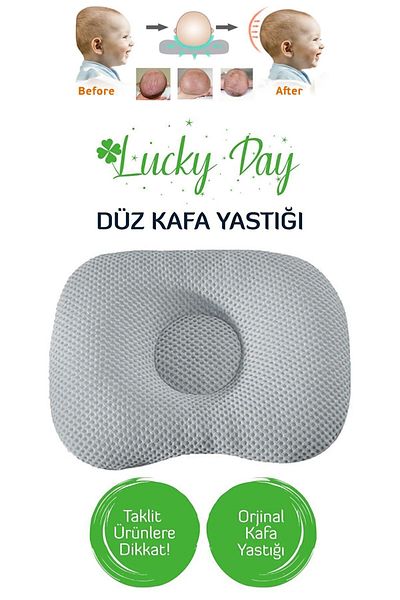 Lucky Day Head Pillow Gray Baby Head Pillow, Air Flat Head Pillow, Baby Pillow, Organic Cotton Fabric