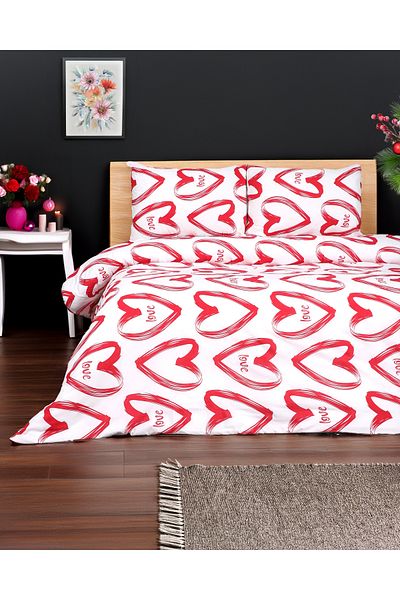 Sares Home Large Red Heart Patterned White Single Duvet Cover Set - Without Crossbeds