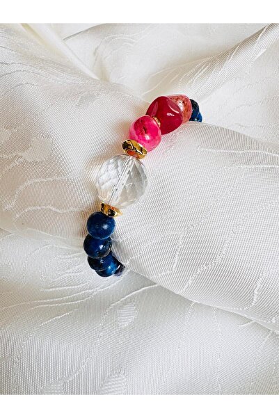 DEVİ fashion اسوارة كريستال وردي من الحجر الطبيعي 17 سم