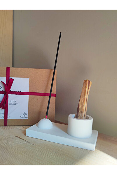 Solman Beyaz Çubuk Tütsülük Palo Santo Tütsü Kabı Şık Beton Tütsü Kabı Dekora...