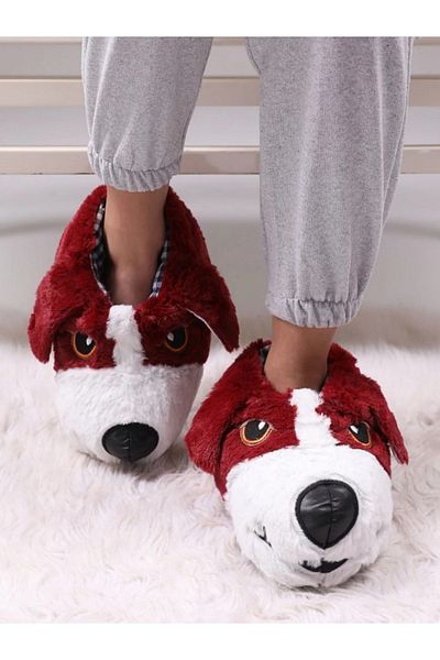 Nisanur Shoes Unisex Slippers with Cute Plush Dog Figure