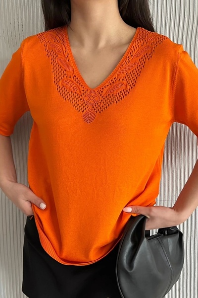 Bİ.GİYSEN Guler portocaliu în formă de V pentru femei și detaliu la spate Col...