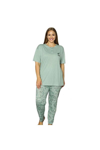 Gülfirik Tasarım Viscose Fabric Floral Patterned Large Size Women's Knitted Summer Pajama Set