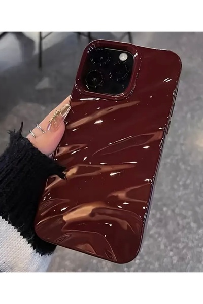 MİRAZ TASARIM IPHONE 15 PRO 3D DALGALI KABARTMALI PARLAK YÜZEYLİ BORDO KILIF