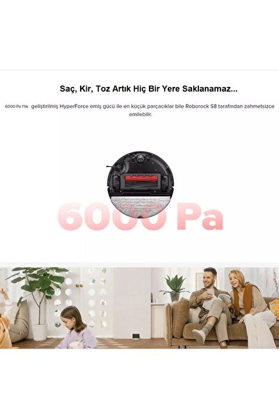 Roborock Yüksek Güç Titreşimli Paspas, Halı tanıma+Mop Kaldırma 6000Pa ULTRA Güç Sonic Robot Süpürge