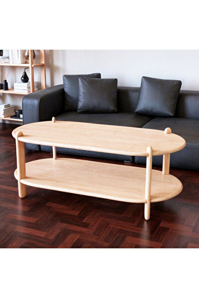 Nevorn Cofa Doğal Masif Ahşap Oval Orta Sehpa 140 Cm