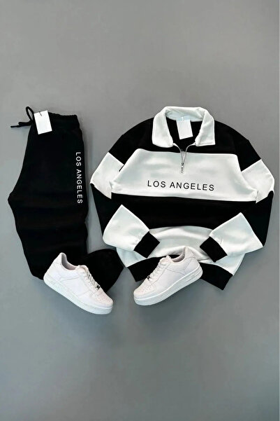 Elfa Tekstil Los Angeles Detail Sweatpants Jogger - Black Printed Bottom Top Sweatpants Set