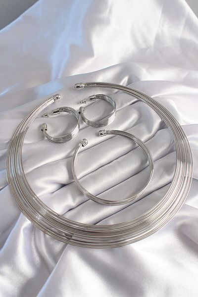NEZADE STORE Brass Silver Color Necklace Earrings Bracelet Set - Lisinya