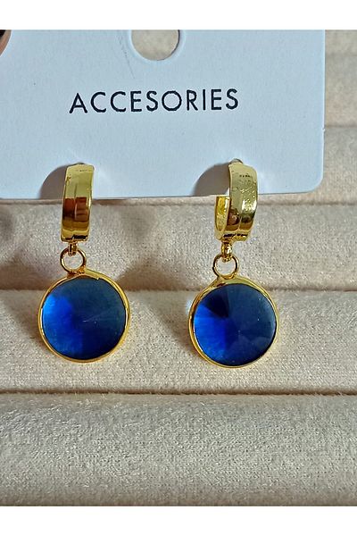 mos&more Navy Blue Stone Round Timeless Savior Stylish Women's Earrings