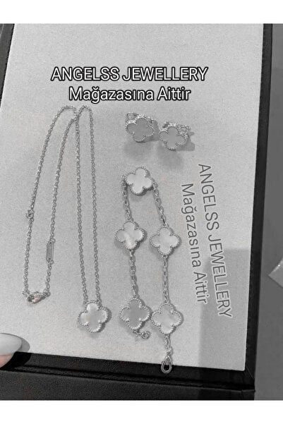 ANGELSS JEWELLERY مجموعة أقراط وقلادة وسوار من الفضة والذهب من كلوفر موديل (م...