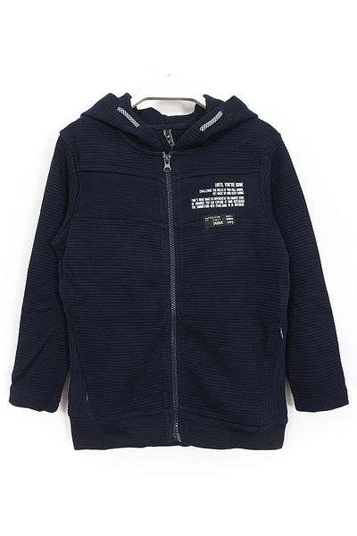 DobaKids Pocket Detailed Hooded Slogan Printed Stylish Boy's Jacket Suit Navy Blue